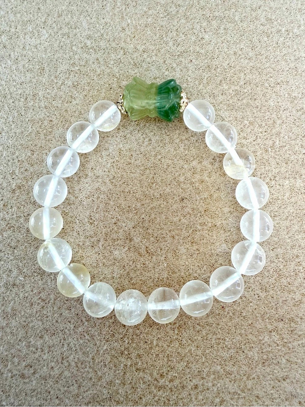 Hematoid Beaded Stretchy Bracelet with Green Fluorite Charm
